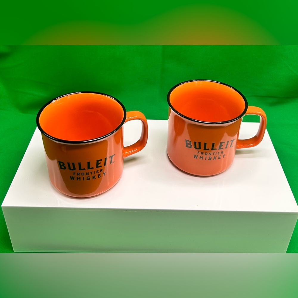 Bulleit Bourbon Frontier Whiskey Enamel Tin Mug Cup, Set of 2
